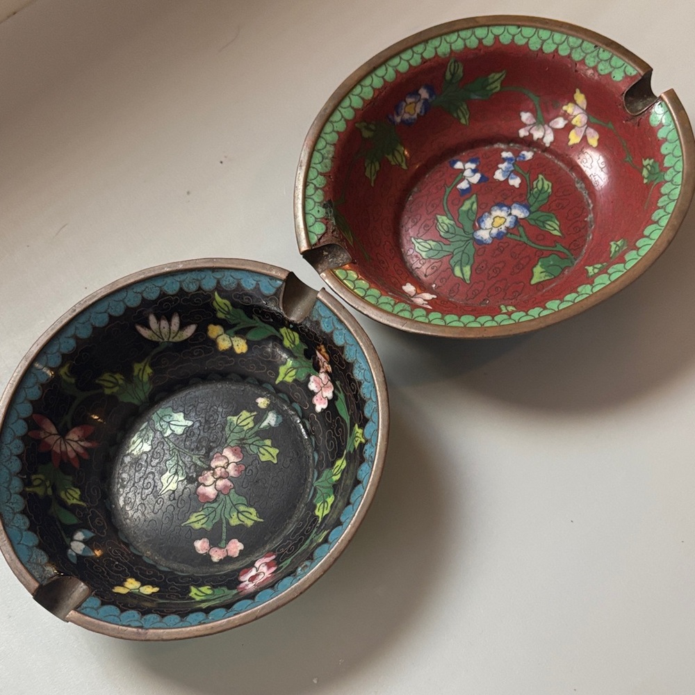 Vintage Floral Cloisonné Ashtrays